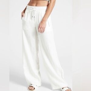 Athleta Cabo wide leg linen pants white casual everyday Size 14 beach flowy